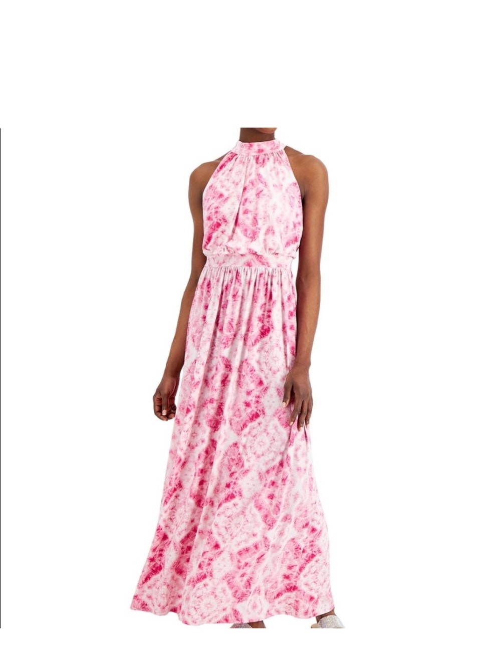 NWT INC Pink Halter Maxi Dress with Tie-Dye Print XL